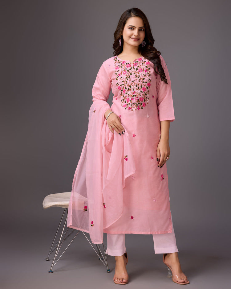 Pastel Perfection: Pure Pink Handcrafted Kurta