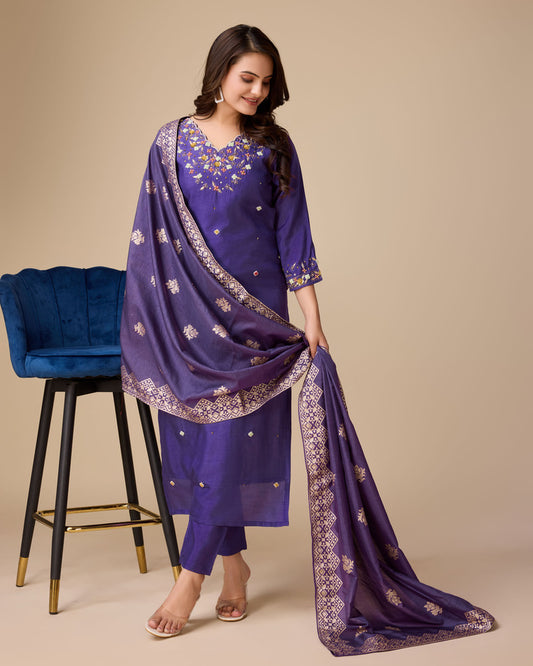 Lavender Elegance: Lilac Handwork Dress
