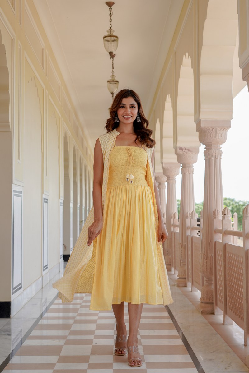Yellow Sequin Gown & Shrug Set: Vibrant Sparkle