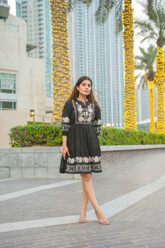 Shadow Rose Embroidery Cotton Dress