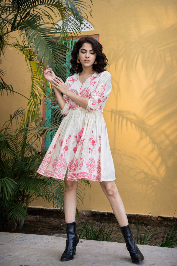 Angelic Threads: Stylish Embroidery White Cotton Dress